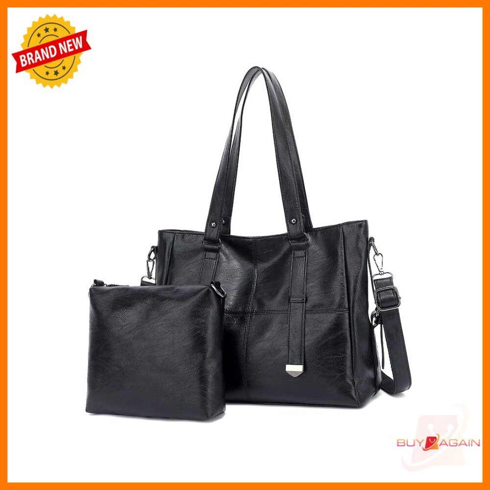 Large Vegan Leather Tote Set With Crossbody Bag, Multiple Pockets